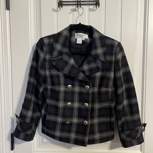Helene Berman London Women's Gray/Purple Plaid Wool Blend Jacket. Size S